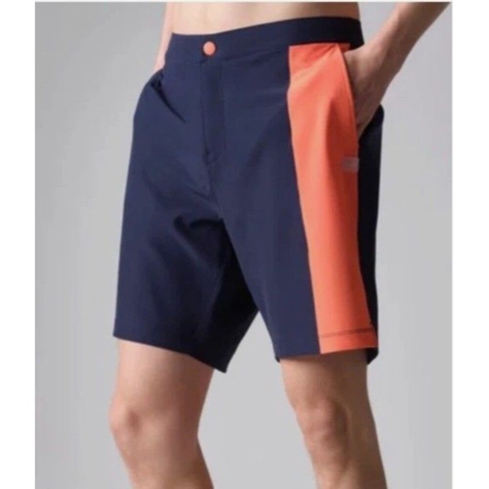 Rhone Men's Barrier Swim Short Navy Orange Performance Flat Front Lined Small